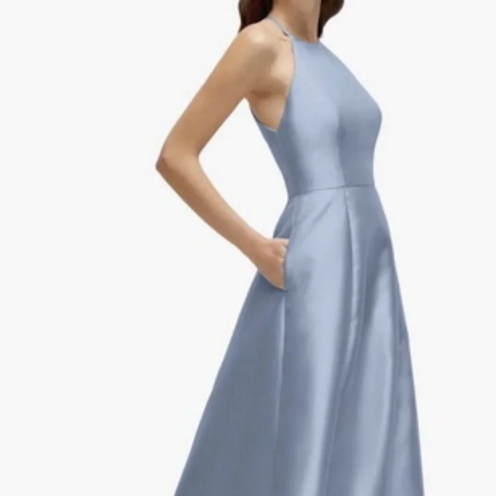 Alfred Sung Cloudy Blue A-Line Satin A-Line Gown Dress D874 - Picture 3 of 6